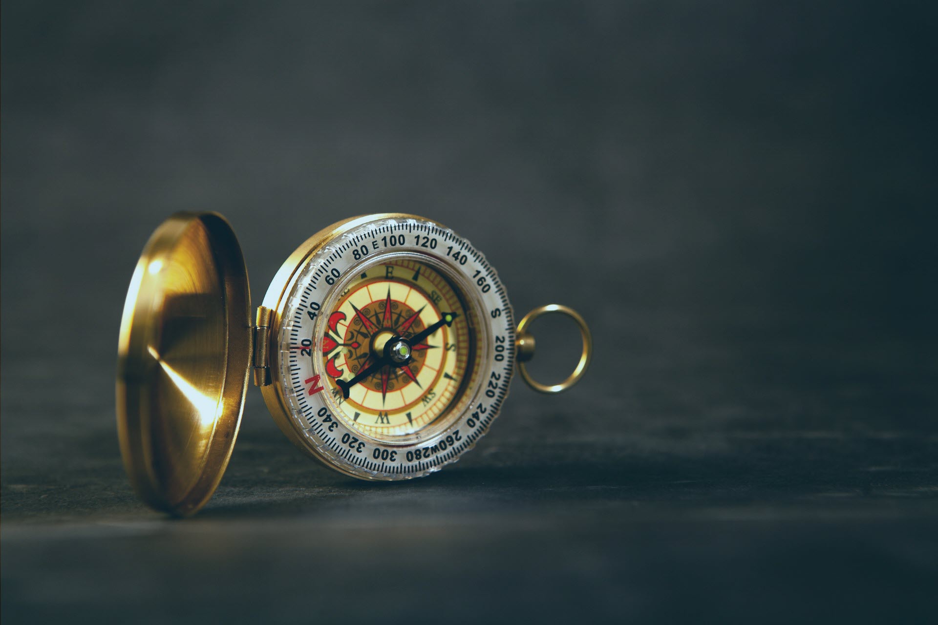 A compass resting on a wooden desk, representing directional clarity for a content strategy.